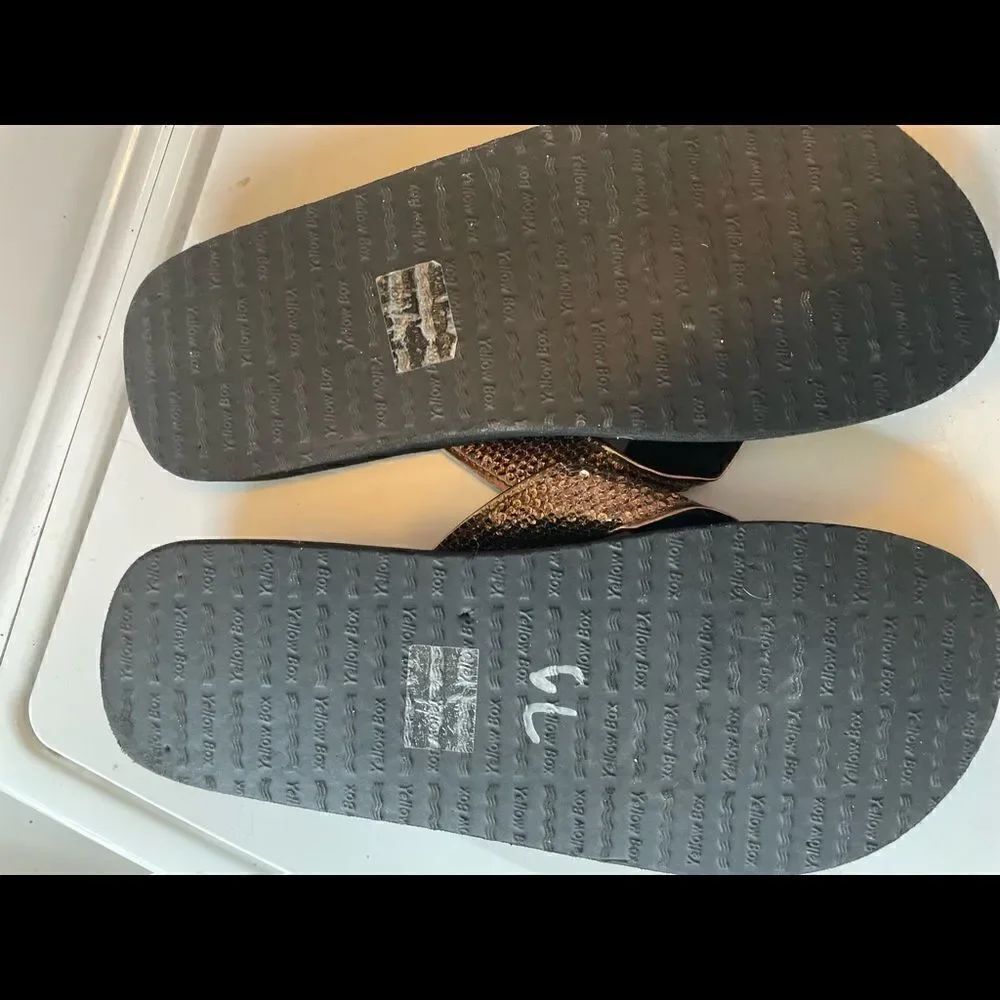 Yellow Box Shiny Bronze Flip Flops - Picture 2 of 3